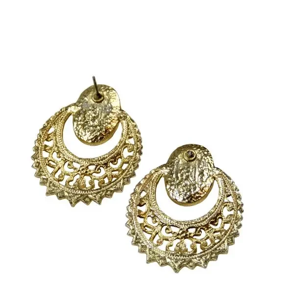 1970s Vintage Gold Caged Pearl Earrings Grandmacore Retro Glam Gaudy Earrings - Picture 4 of 5